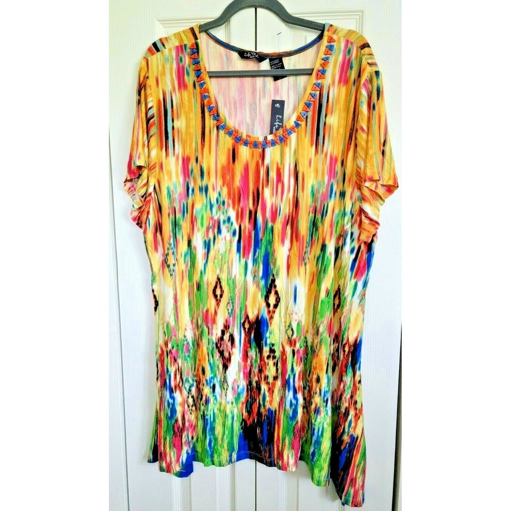 Lifestyle Petites Multicolor Bright Tunic Top Stretchy Beaded Size 3XP NWT